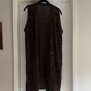 Sanctuary- Brown Crochet Sleeveless Cardigan